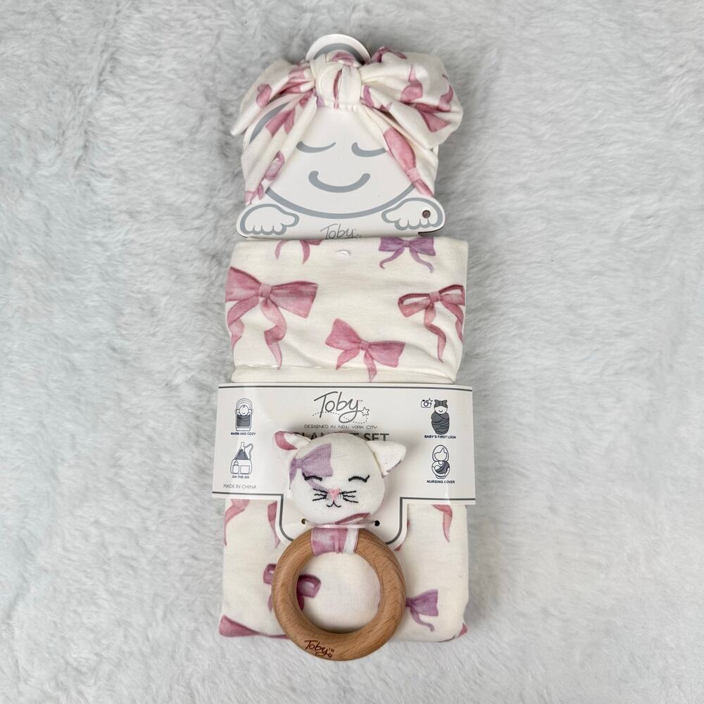 Toby Newborn Arrival 3-Piece Set - Headband, Blanket & Rattle